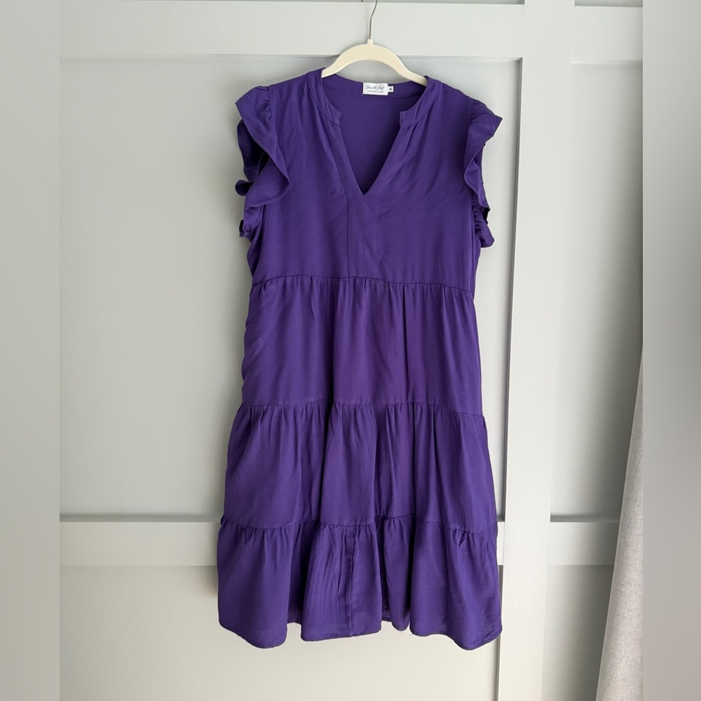 Elegant Purple Ruffle Sleeve Mini Dress